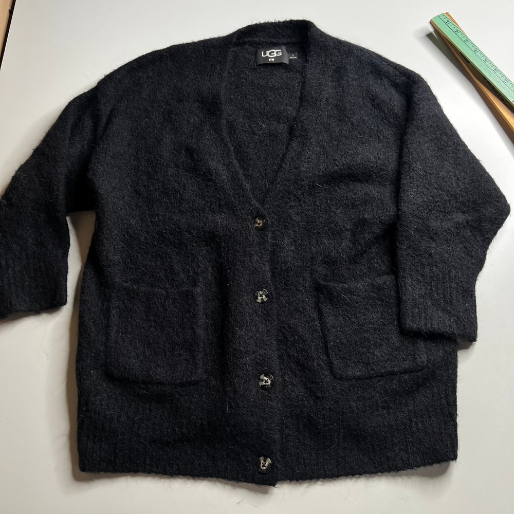 UGG RTW Black Alpaca Wool Blend Fuzzy Knit Cardigan‎ Sweater 1131506 Mens Small